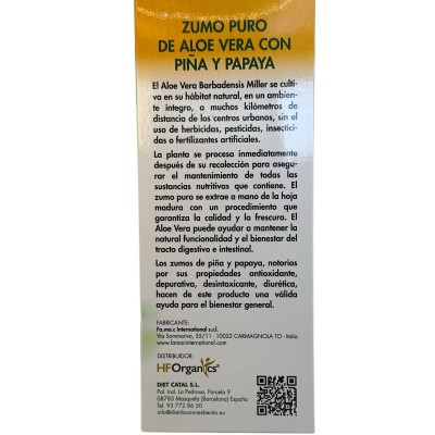 Zumo Aloe Vera PURO con Piña y Papaya 1 Litro de HFOrganics HerboFarm HO HO101 Ayudas aparato Digestivo salud.bio