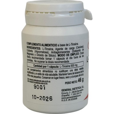 L-Tirosina 500mg 50 cápsulas de Integralia INTEGRALIA INT-54383 Aminoácidos salud.bio