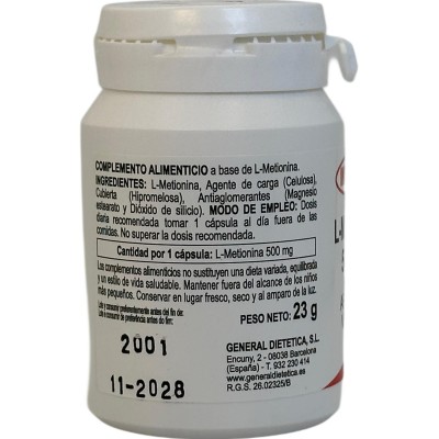 L-Metionina 500mg 30 cápslas de Integralia INTEGRALIA INT-54379 Aminoácidos salud.bio
