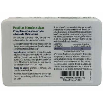 Melatonina 1mg Pura (Pastillas blandas suizas) sin azúcar 50g de ESI ESI ESI-19011305 insomnio y descanso salud.bio