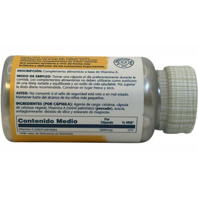 Vitamina A 3000mcg 60 Cápsulas Vegetales de Solaray SOLARAY SOLA-79094 Vitamina A y D salud.bio