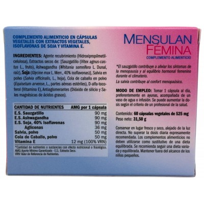 Mensulan FÉMINA 60 Cápsulas (con isoflavonas) de derbós Derbós DER-15064 Menopausia salud.bio