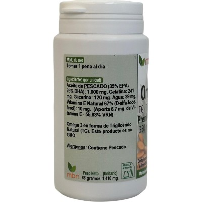 Omega 3 TG Premium 32:25 1.000mg 60+2 Perlas de Manabios Manabios MANA-37148 Sistema cardiovascular salud.bio