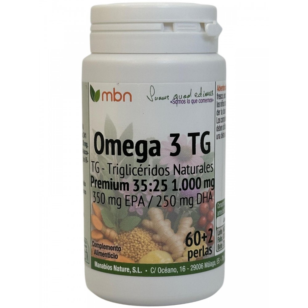 Omega 3 TG Premium 32:25 1.000mg 60+2 Perlas de Manabios Manabios MANA-37148 Sistema cardiovascular salud.bio