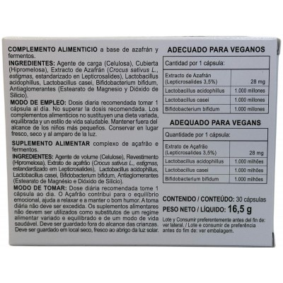 Azafrán Plus 30 Cápsulas de Integralia INTEGRALIA GEN-494 Estados emocionales, ansiedad, estrés, depresión, relax salud.bio