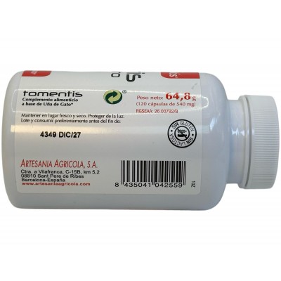 TORMENTIS (Planta uña de gato) 120 cápsulas 540mg de Plantis Artesania Agrícola ART-04255 Sistema inmunitario salud.bio