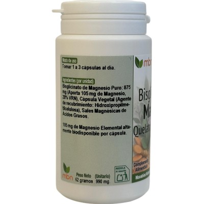 Bisglicinato de Magnesio (Quelado puro) 875mg 60+2Cápsulas vegetales de Manabios Manabios MAN-37153 Articulaciones, Huesos, T...