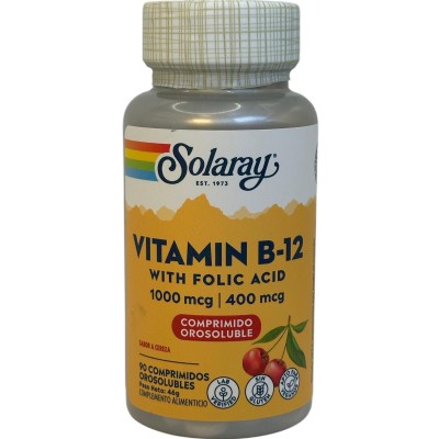 Vitamina B12 1000mcg con fólico 400mcg sublingual de Solaray SOLARAY SM-4345 Vitamina B salud.bio