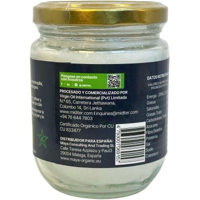 Aceite de coco virgen orgánico (BIO) 200ml de Miditer Maya Organic MAY-06915 Aceites naturales salud.bio
