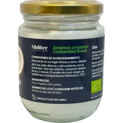 Aceite de coco virgen orgánico (BIO) 200ml de Miditer Maya Organic MAY-06915 Aceites naturales salud.bio
