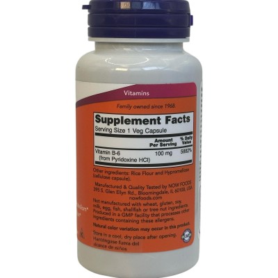 Vitamina B6, 100 mg, 100 cápsulas vegetales de NOW Foods NOW Foods NOW-00456 Vitamina B salud.bio