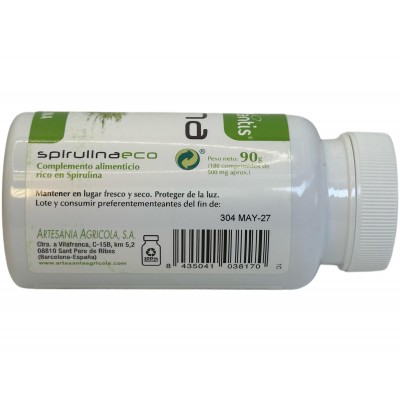 Spirulina Eco (100% Alga spirulina) 180 comprimidos de Plantis Artesania Agrícola ART-03817 Vitaminas y Minerales salud.bio