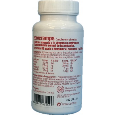 Zero Cramps (Magnesio+Potasio+D3+B6) de Plantis Artesania Agrícola ART-092037 Articulaciones, Huesos, Tendones y Musculos, co...