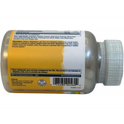 Calcio, magnesio y zinc, 100 cápsulas vegetales de Solaray SOLARAY SM-4560 Articulaciones, Huesos, Tendones y Musculos, compo...