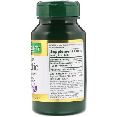 Probiótico acidófilo, 120 tabletas de Nature's Bounty NATURE´S BOUNTY NRT-02610 Ayudas aparato Digestivo salud.bio