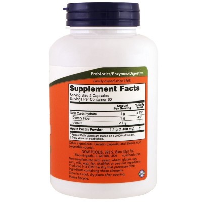 Pectina de Manzana, 700 mg, 120 cápsulas de Now Foods NOW Foods NOW-06425 Ayudas aparato Digestivo salud.bio