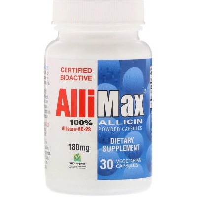 Allicin 100% cápsulas de polvo de alicina (Ajo) 180 mg, 30 cápsula vegetales de Allimax Allimax ALL-00000 Ayudas niveles Cole...