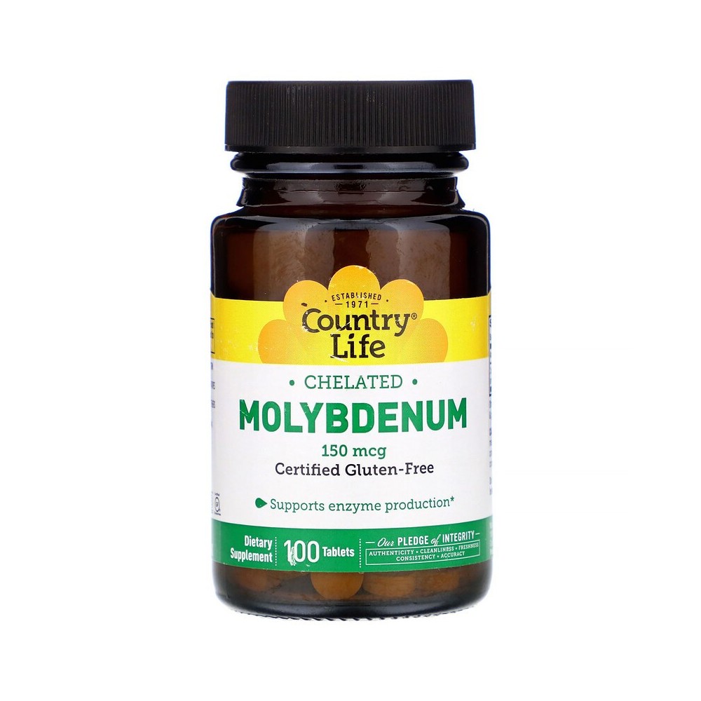 Molibdeno, quelatado, 150 mcg, 100 tabletas de Country Life Country Life CLF-02965 Suplementos Minerales  salud.bio