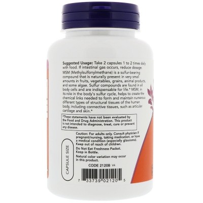 MSM, Metilsulfonilmetano, 1.000 mg, 120 cápsulas vegetales de Now Foods NOW Foods NOW-02120 Articulaciones, Huesos, Tendones ...