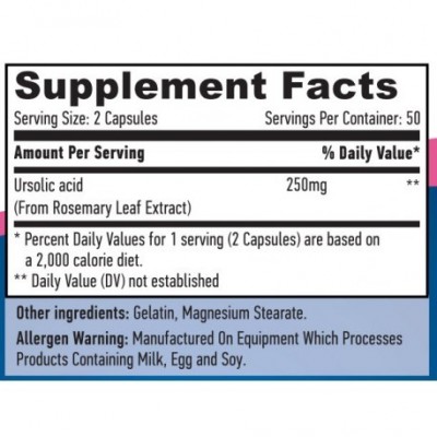 Ácido Ursólico 250mg. 100 Cápsulas de Haya Labs Haya Labs HAY-15526 Gainers: Los Mejores Suplementos Para Ganar Masa Muscular...