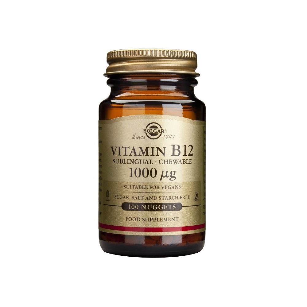 Vitamina B12 1.000 μg (1.000 mcg) Cianocobalamina masticable (en 100 ó 250 comprimidos) de Solgar Solgar  Vitamina B salud.bio