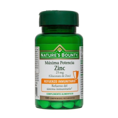 Zinc Máxima Potencia 25 mg (100 Comprimidos) de Nature's Bounty NATURE´S BOUNTY 03629 Sistema inmunitario salud.bio