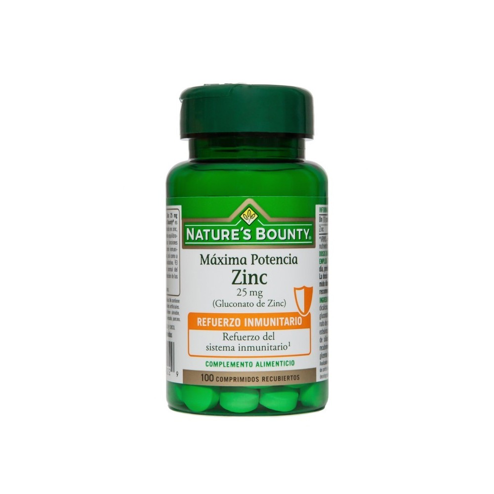 Zinc Máxima Potencia 25 mg (100 Comprimidos) de Nature's Bounty NATURE´S BOUNTY 03629 Sistema inmunitario salud.bio