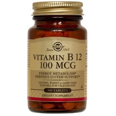 Vitamina B12 100 μg (100 mcg) Cianocobalamina 100 Comprimidos de Solgar SOLGAR 053180 Vitamina B salud.bio