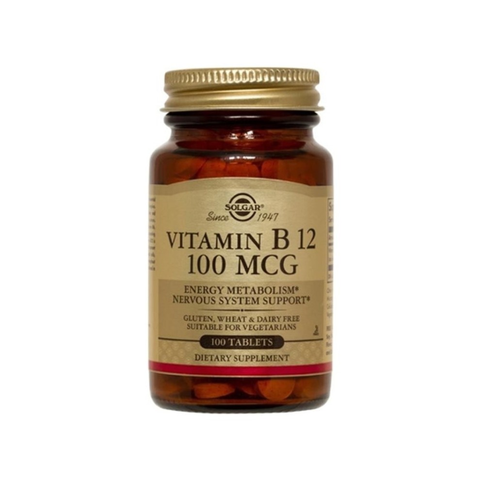 Vitamina B12 100 μg (100 mcg) Cianocobalamina 100 Comprimidos de Solgar SOLGAR 053180 Vitamina B salud.bio