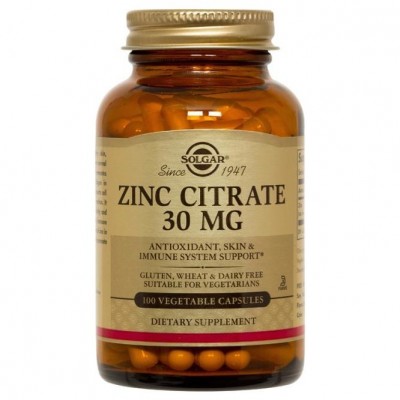 Citrato de Zinc 30 mg 100 capsulas vegetales de Solgar Solgar 103670 Sistema inmunitario salud.bio