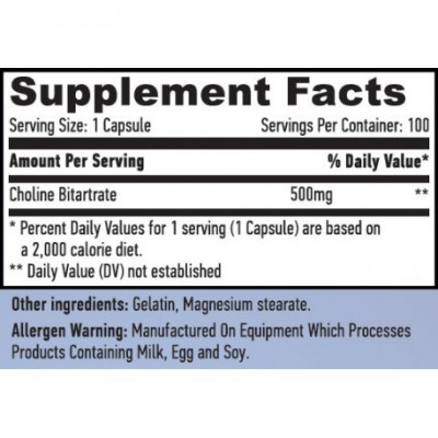 Colina Bitartrato (Choline) 500mg - 100 Caps. de Haya labs Haya Labs 15663 Vitamina B salud.bio