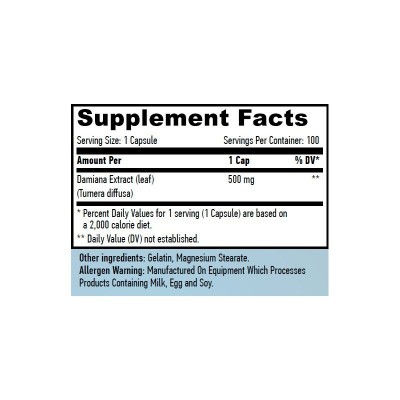 Hojas de Damiana - 100 Caps de Haya labs Haya Labs 20804 Libido hombre y mujer salud.bio