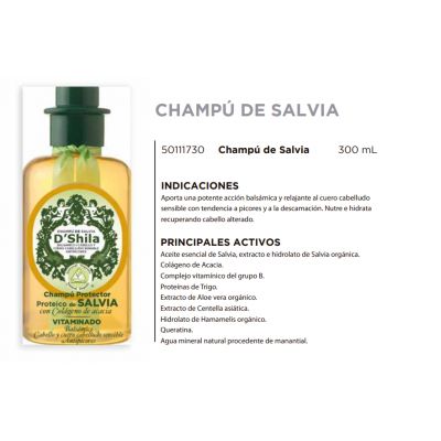 Champú Proteico de Salvia 300ml de D´Shila D´Shila 5011130300 Cosmética Natural salud.bio