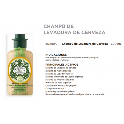 Champú Proteico de Levadura de Cerveza 300ml de D´Shila D´Shila 5011140300 Cosmética Natural salud.bio