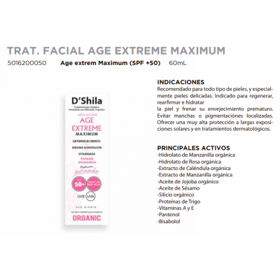 Tratamiento Crema Age extreme Maximum SPF+50 de D´Shila D´Shila 5016200060 Cosmética Natural salud.bio
