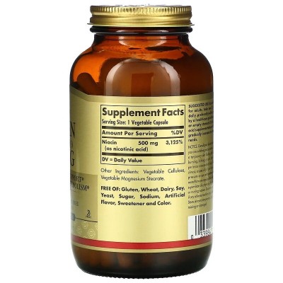 Niacina (vitamina B3) Niacin, 500mg, 250 Cáp de de Solgar Solgar SOL-01852 Vitamina B salud.bio