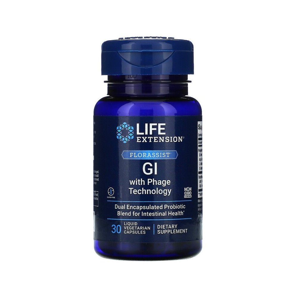 Suplemento gastrointestinal con tecnología de fagos FLORASSIST, 30 cápsulas vegetales líquidas de Life Extension Life Extensi...