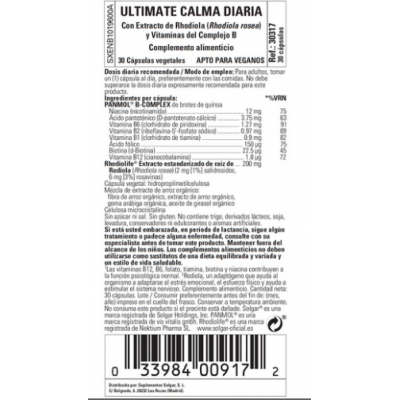 Ultimate Calma Diaria - 30 Cápsulas vegetales de Solgar Solgar SOL-30317 Estados emocionales, ansiedad, estrés, depresión, re...