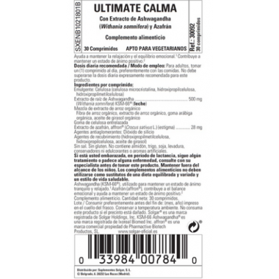 Ultimate Calma - 30 Comprimidos de Solgar SOLGAR SOL-30092 Estados emocionales, ansiedad, estrés, depresión, relax salud.bio