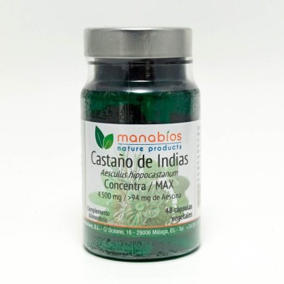Castaño de indias MAX (concentra) 4.500mg 48 cápsulas de Manabios Manabios MAN-111213 Sistema circulatorio salud.bio