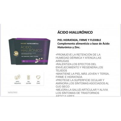 Ácido Hilauronico 60 Cápsulas 120mg de WAY DIET LAB WAY DIET LABORATORIO WDT 00168 Nutricosmética salud.bio