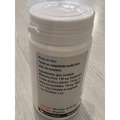 Melatonina Pura 1,95mg en comprimidos de Manabios Manabios  insomnio y descanso salud.bio