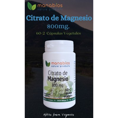 Citrato de Magnesio 800mg 60+2 cápsulas de Manabios Manabios 111446 Suplementos Minerales  salud.bio
