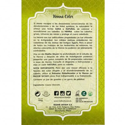 Henna polvo NEUTRO eco 100gr de Radhe Shyam Radhe Shyam S.A.  3101600 Coloración cabello salud.bio