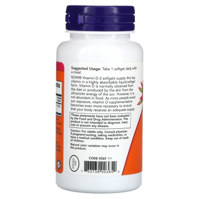 Vitamina D3 Alta Potencia 1000 UI Softgels de Now Foods NOW Foods  Vitamina A y D salud.bio