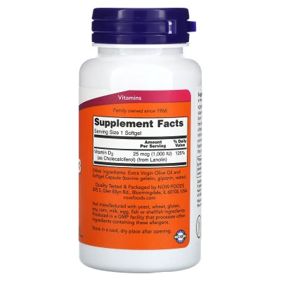 Vitamina D3 Alta Potencia 1000 UI Softgels de Now Foods NOW Foods  Vitamina A y D salud.bio