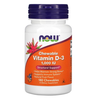 Vitamina D3 masticable, Sabor natural a frutas, 1000 UI, 180 comprimidos masticables de NOW Foods NOW Foods NOW-00357 Vitamin...