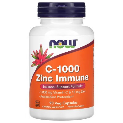 Suplemento inmunitario de vitamina C-1000 y zinc, 1000 mg de vitamina C y 15 mg de zinc, 90 cápsulas vegetales de NOW Foods N...