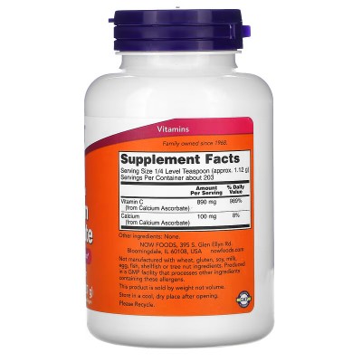 Ascorbato de Calcio Puro, Polvo de Vitamina C, 227 g (8 onzas) de NOW Foods NOW Foods NOW-00752 Vitamina C salud.bio