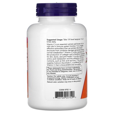 Ascorbato de Calcio Puro, Polvo de Vitamina C, 227 g (8 onzas) de NOW Foods NOW Foods NOW-00752 Vitamina C salud.bio